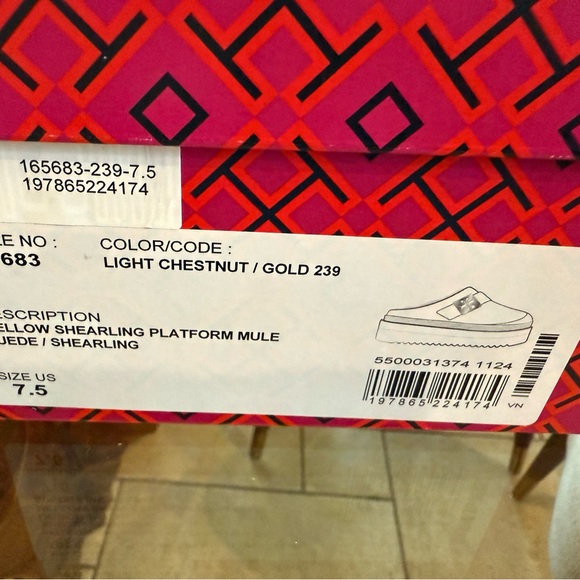 Tory Burch Mellow Shearling Platform Clogs Brown Suede Mules Gold Accent - Picture 6 of 9